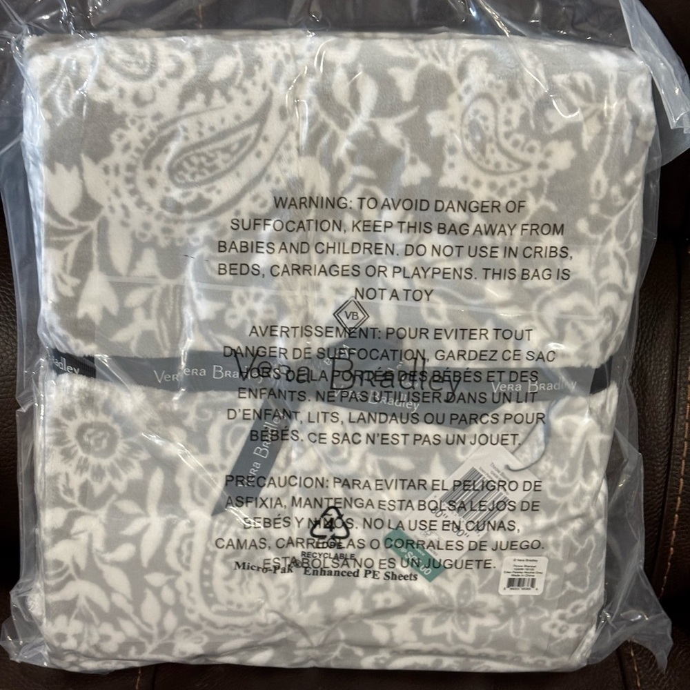 Vera Bradley Silver and White Paisley Throw Blanket